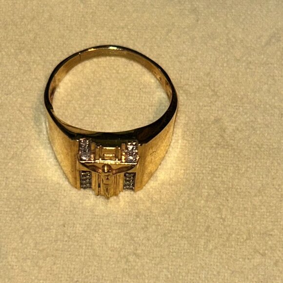 14K Yellow Gold Crucifix Ring with Diamond Accents, Size 13/13.5 - Picture 13 of 16